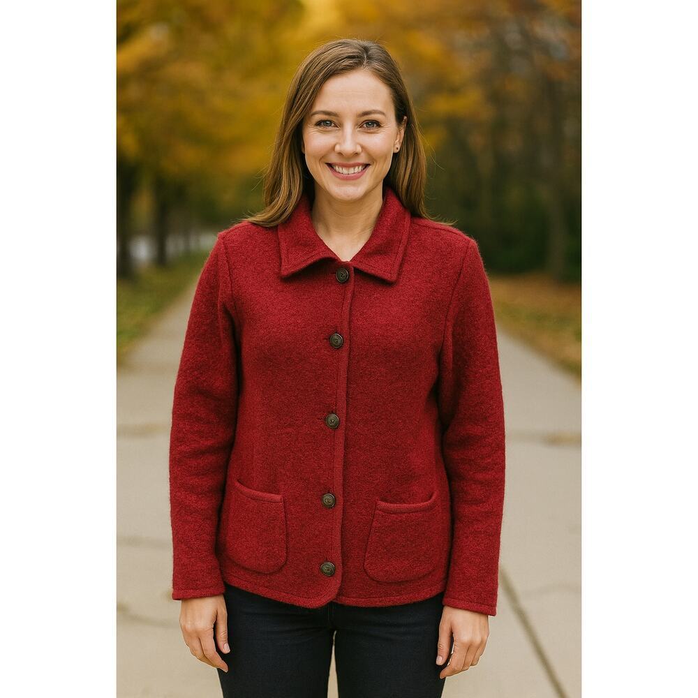 Appleseeds vintage 100% wool shaket button up warm winter MP M PETITE red +